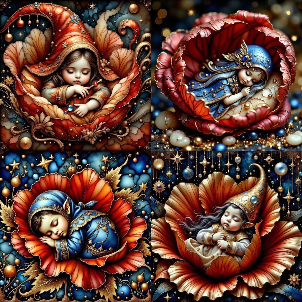 Dreamy Elven Gnome in a Crinkled Metallic Poppy