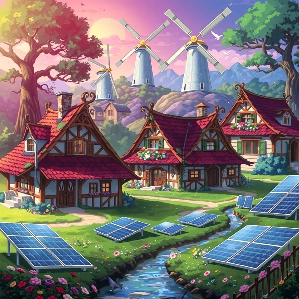 Whimsical Solar Village in Fantasy World