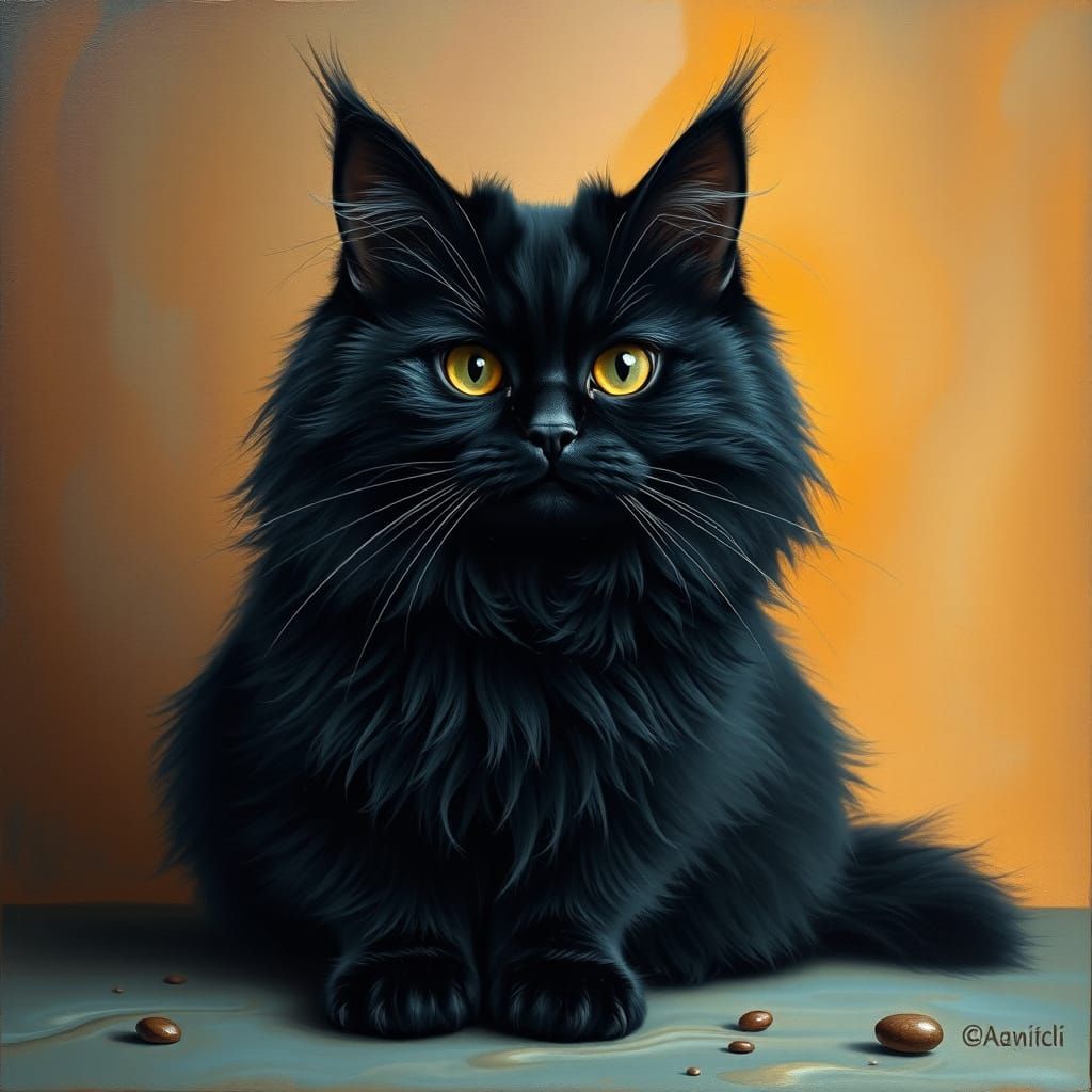 Surrealist Black Cat Portrait in Dreamlike Style