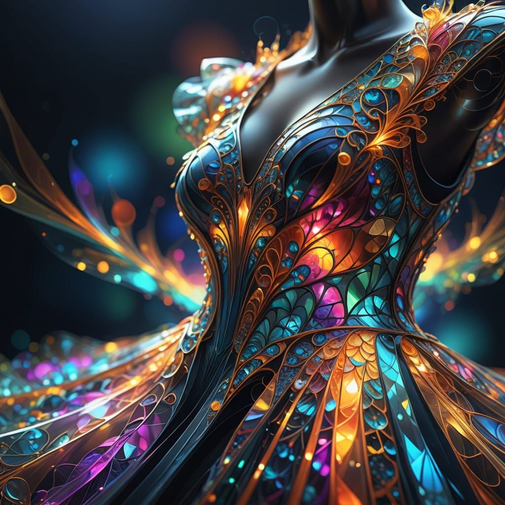 Elegant Glass Dress: Abstract Fractal Art Concept