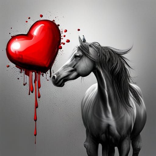 Cartoon Horse with Heart in Graffiti Art Style