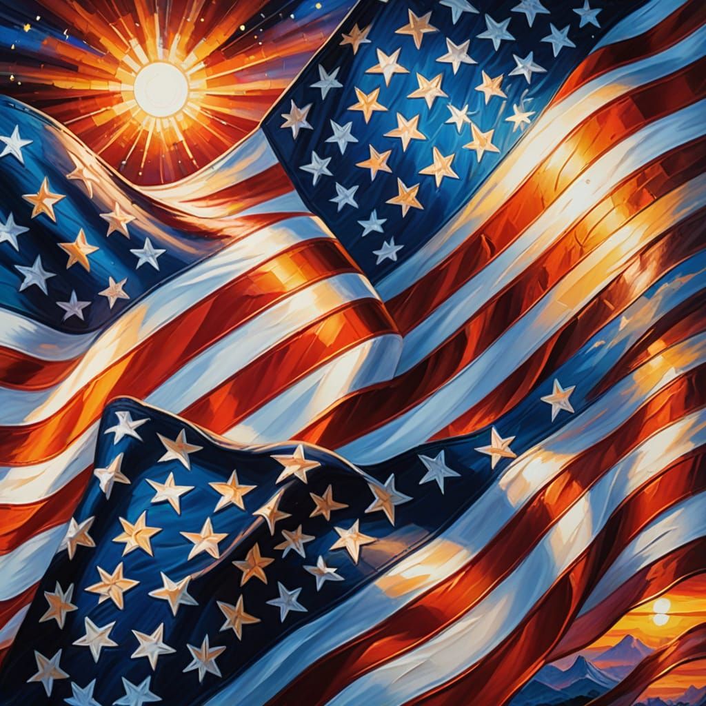 Patriotic American Flag Oil Painting