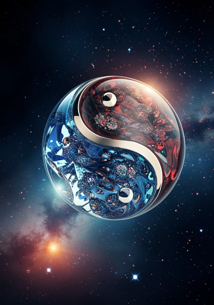 Glass Yin Yang Planet in Starry Expanse