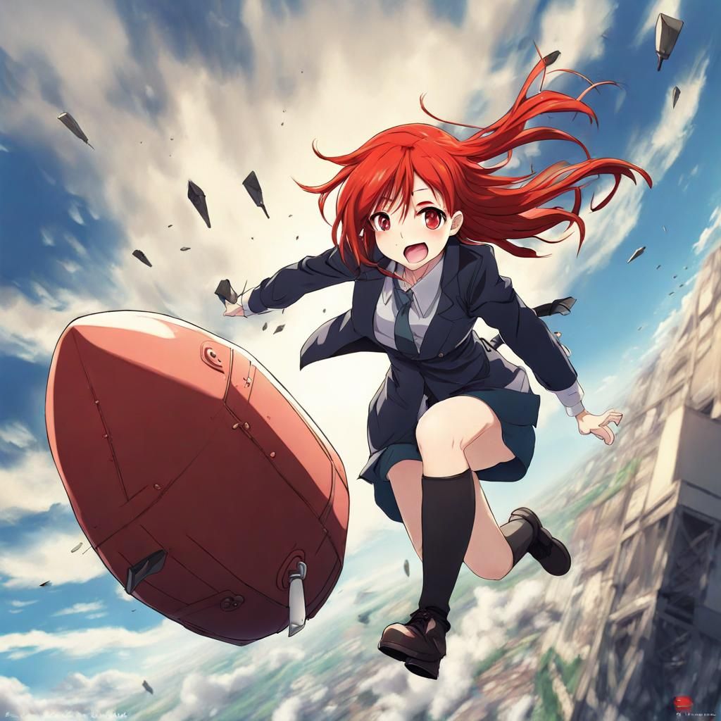 Anime Girl Rides Bomb in Manga Style