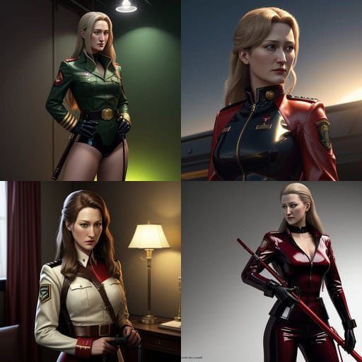 Young Woman in Latex Military Uniform, 3D Digital Art