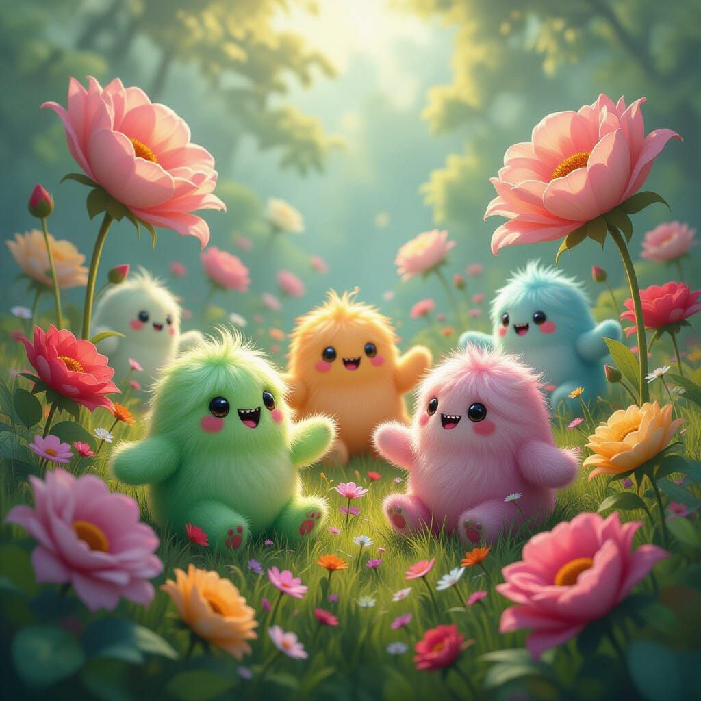 Bioluminescent Monsters Frolic in Whimsical Garden