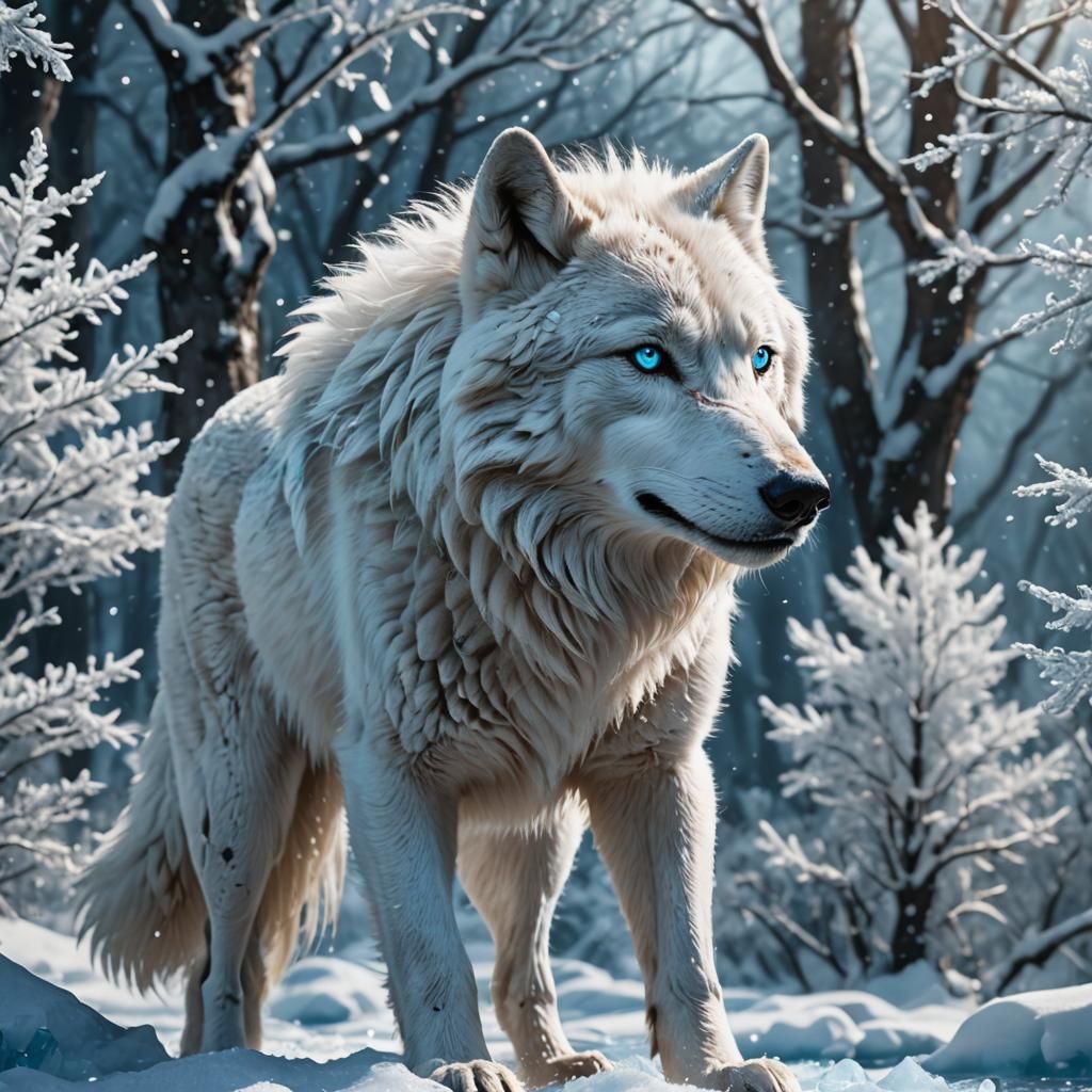 Icy White Wolf Emanating Winter Power