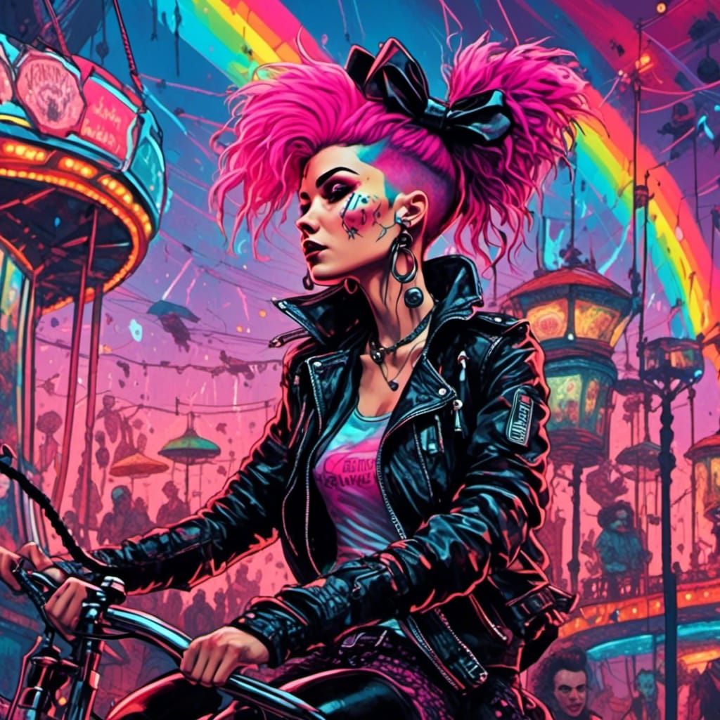 Cyberpunk Punk Rocker on Rainbow Carousel