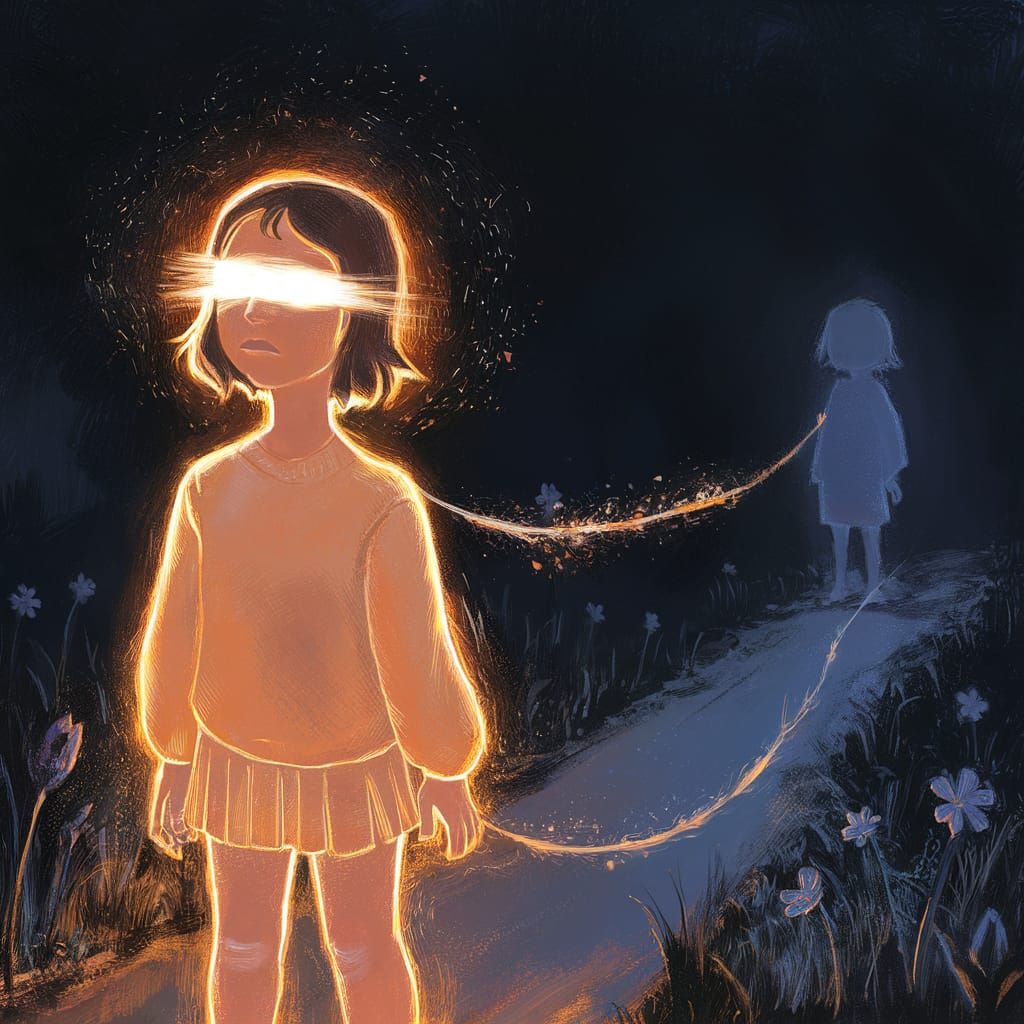 Surreal Figure Blinded by Light in Starry Night