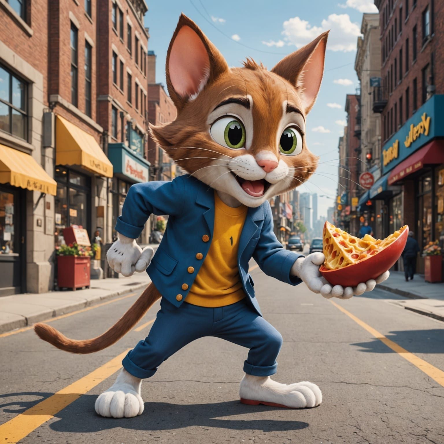 Modern Tom and Jerry Cartoon in a Futuristic Metropolis