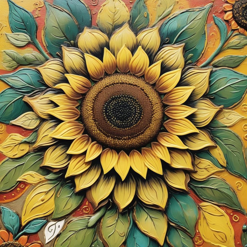 Folk Art Sunflower Close-Up