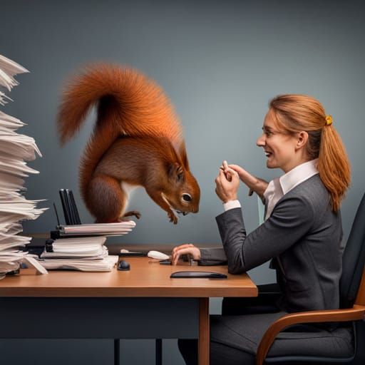 Squirrel in Office Delights Workers: Hyperrealistic Image