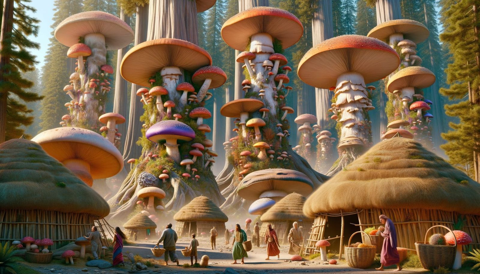 Mushroom Village with Fungi People