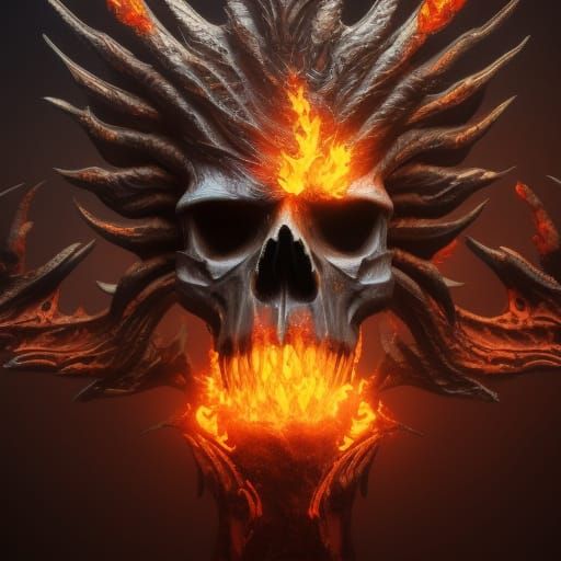 Fiery Skull: Detailed Matte Painting in Deep Color