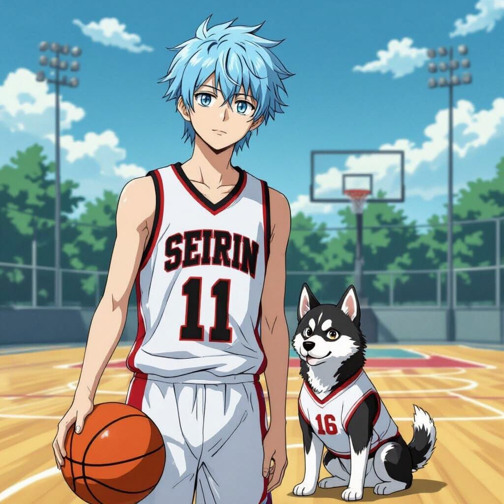 Basketball Player and Puppy in Takashi Murakami Style