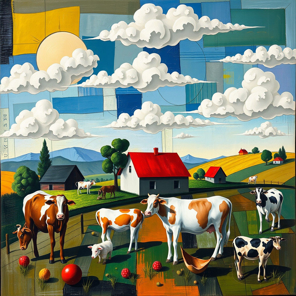 Abstract Farm Animals in Expressionist Cubist Style