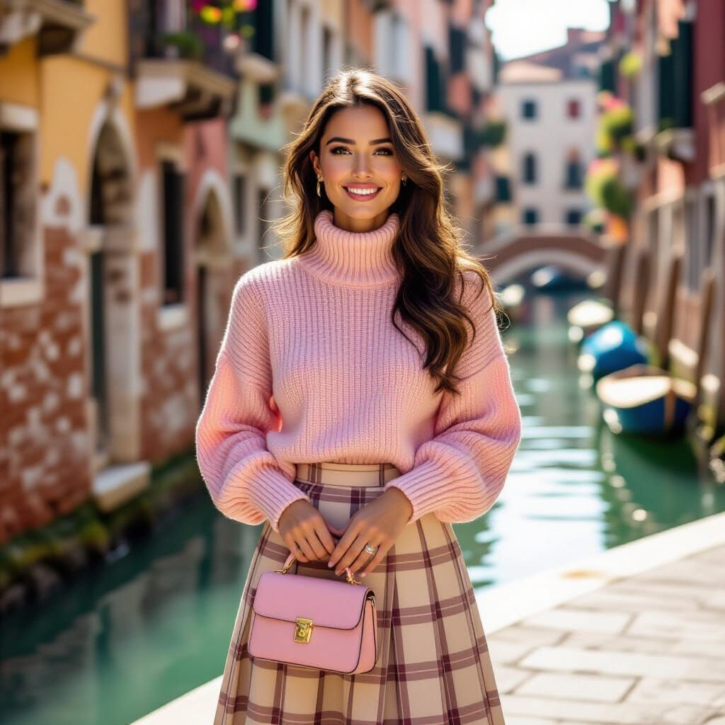 Woman in Pink on Urban Street, Whimsical Fashion Photo
