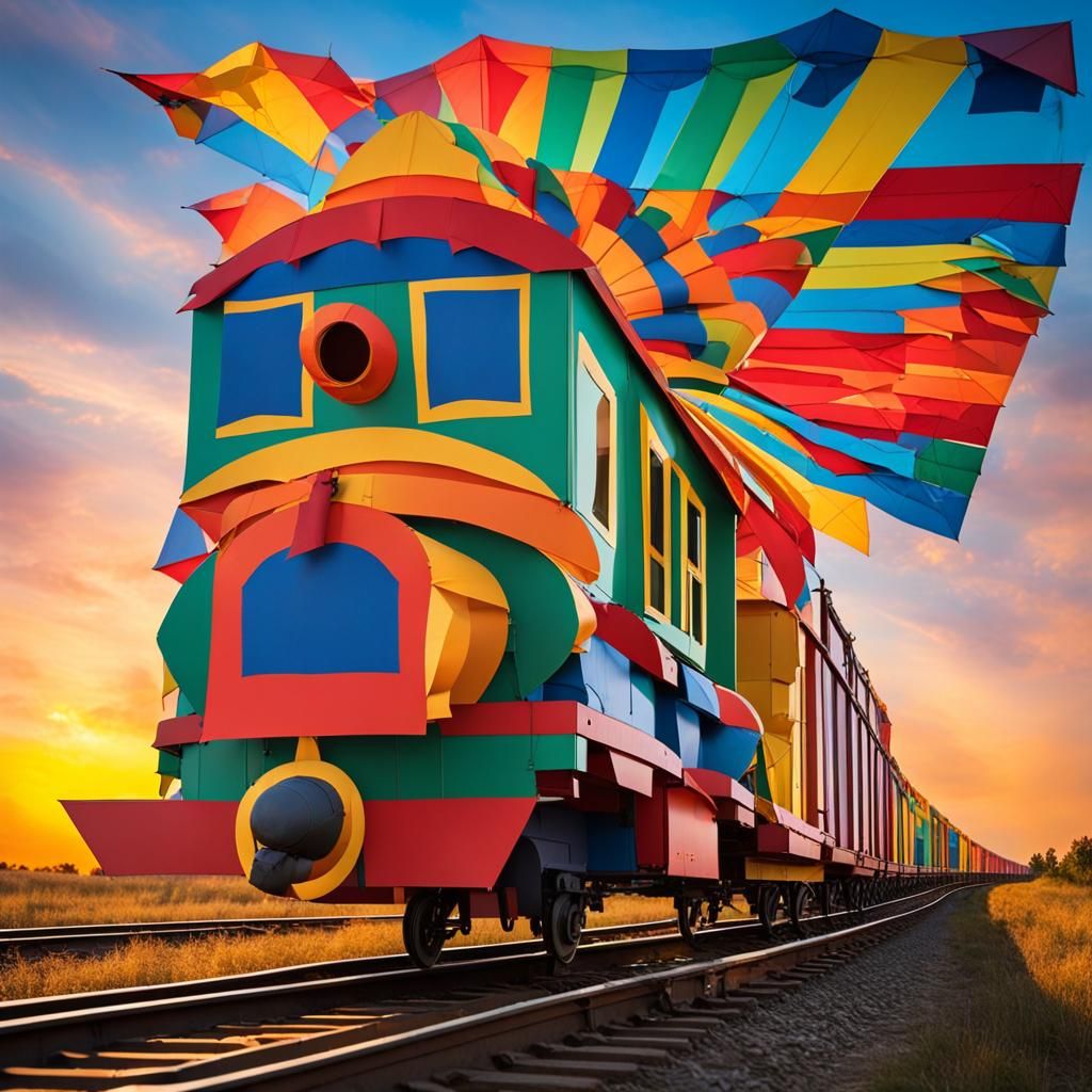 Colorful Train Kite at Sunset
