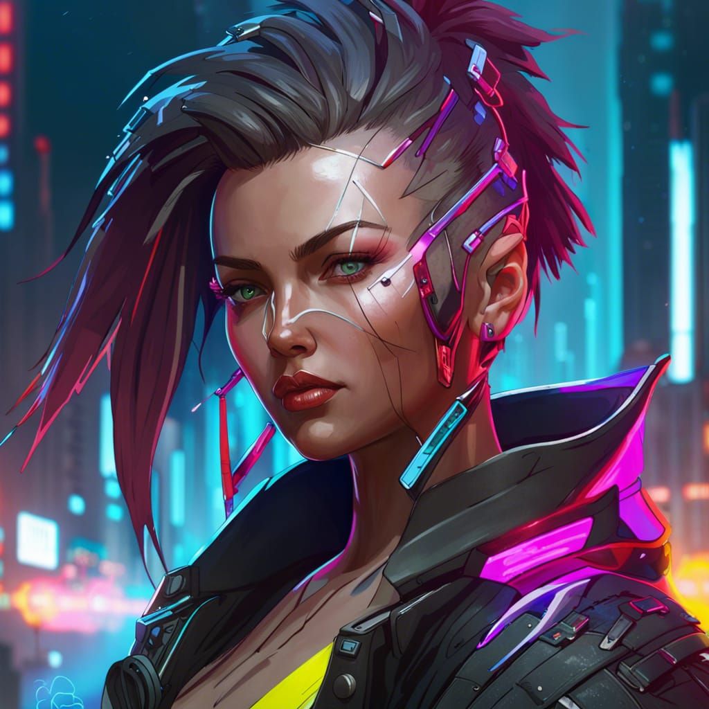 Cyberpunk Street Samurai Portrait in Neon City