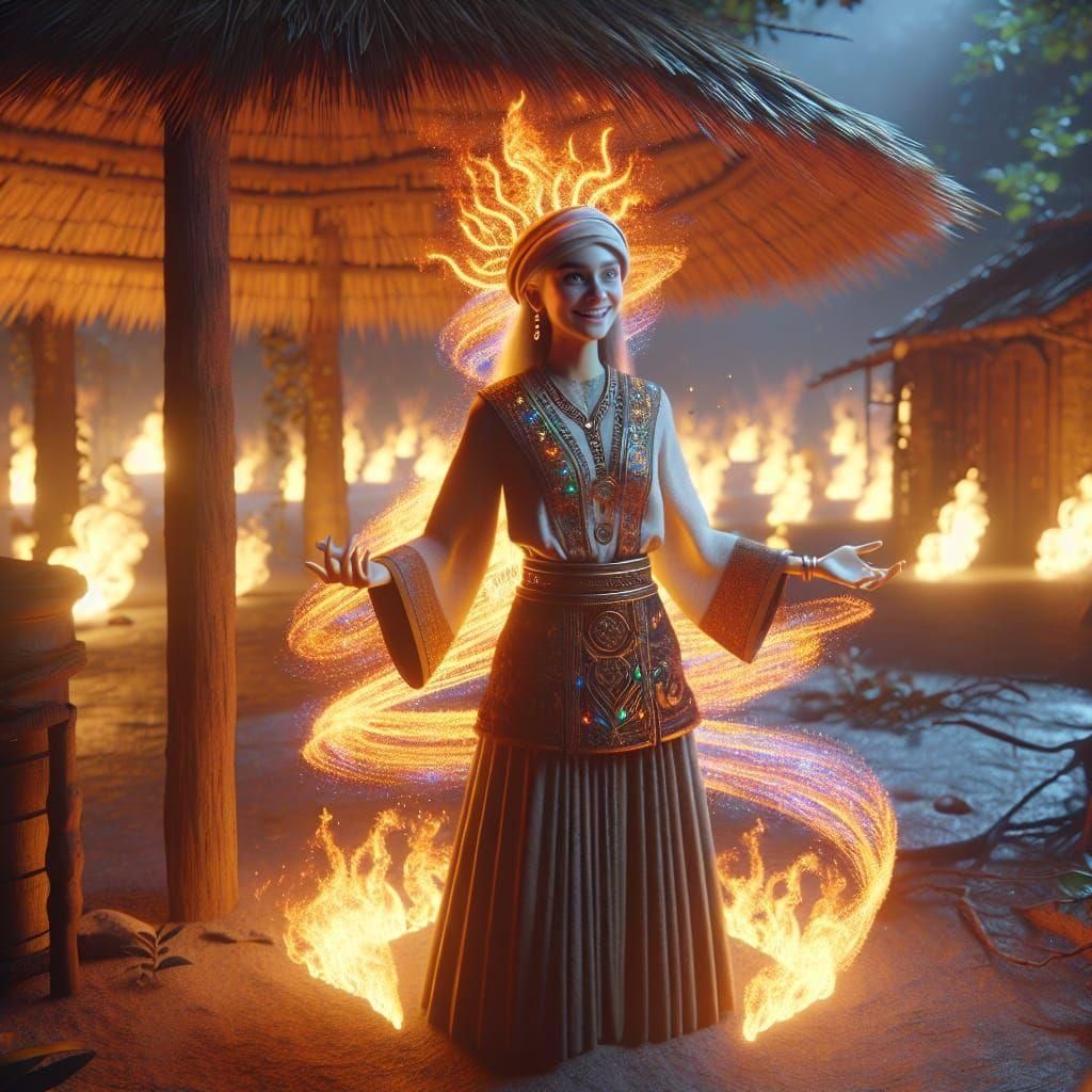 Radiant Middle-Eastern Witch Casting Spells in Forest