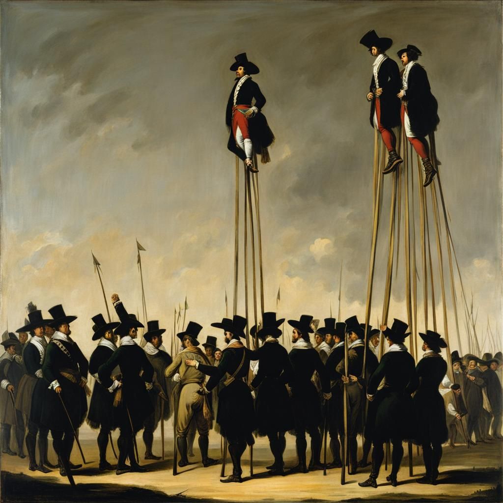 Men on Stilts in Classicism Style
