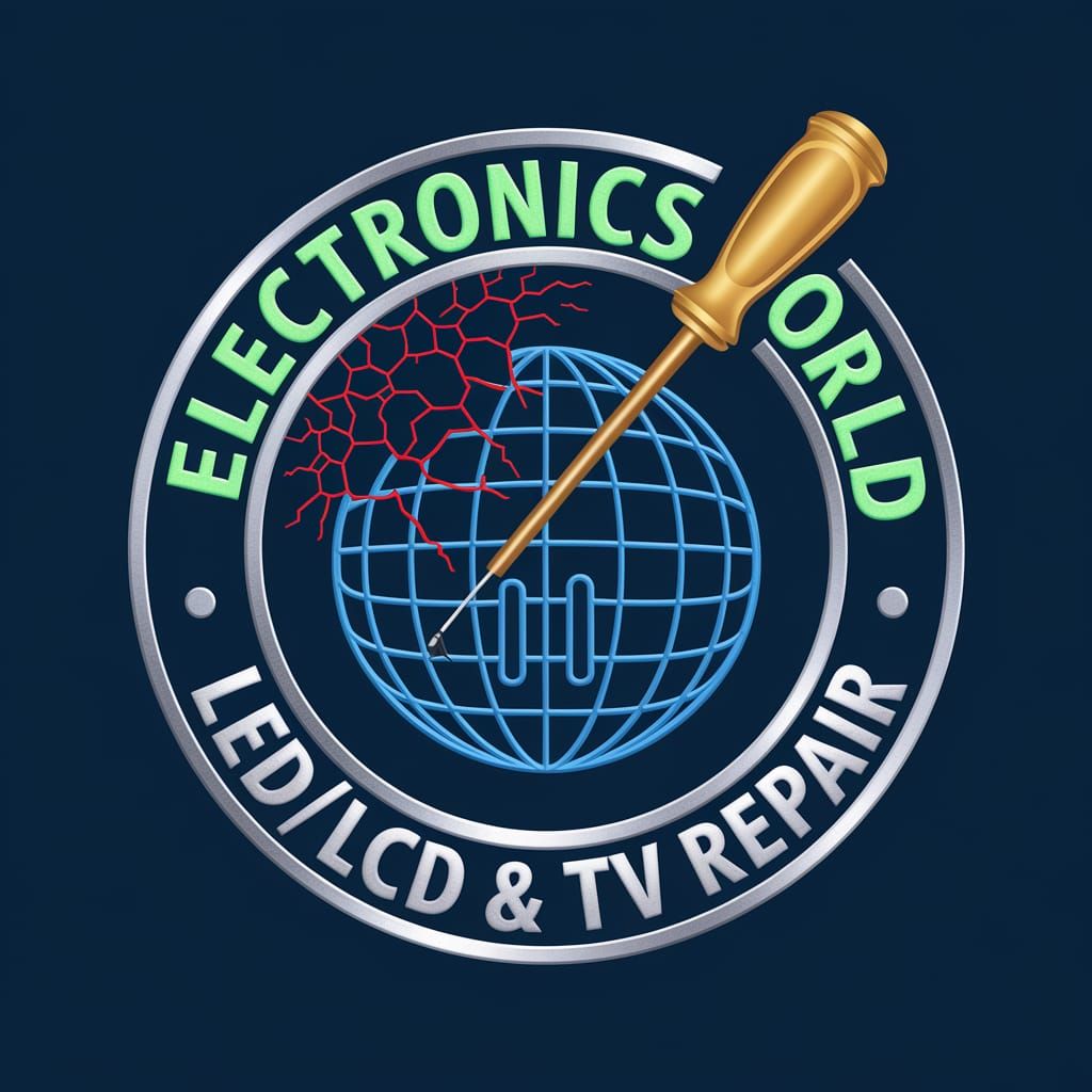 Circular Electronics Logo with Globe and TV Repair Theme
