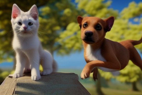 Puppy and Kitten Fly Together in Fantasycore Style
