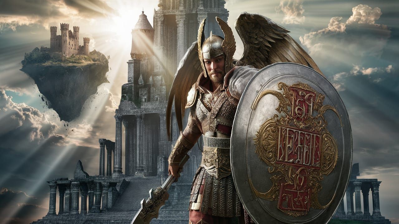 Armored Warrior in Front of Gothic Temple