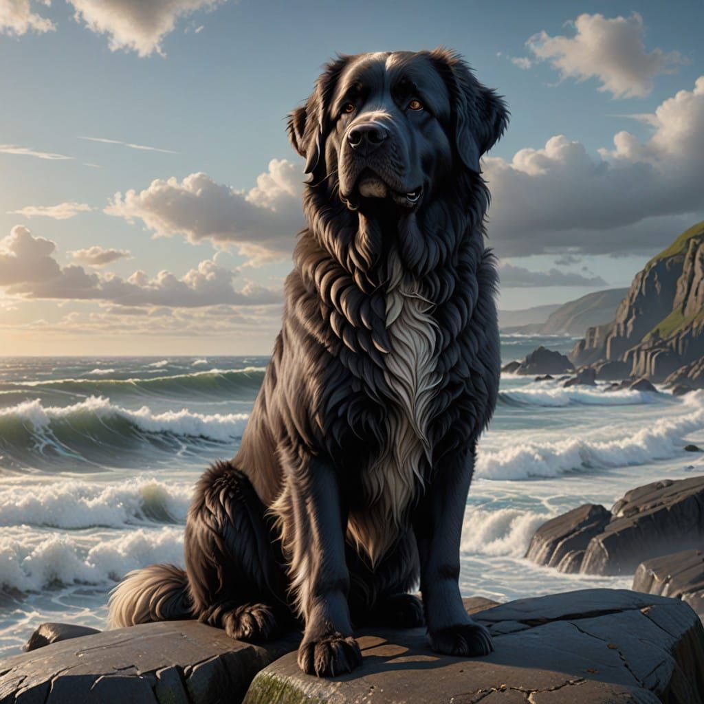 Serene Coastal Newfoundland Portrait in Vibrant Blues and Wh...