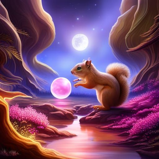Squirrel in Pastel Dreamscape: Hyperrealistic 3D Art