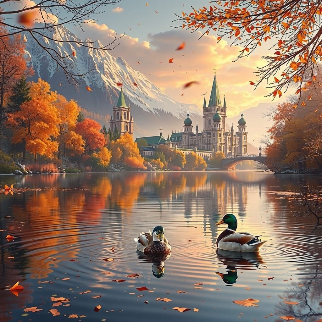 Majestic Mandarin Ducks in Winter Wonderland