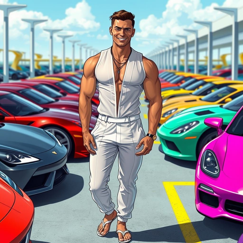 Futuristic Muscular Man in Diamond Thong, Futuristic Realism