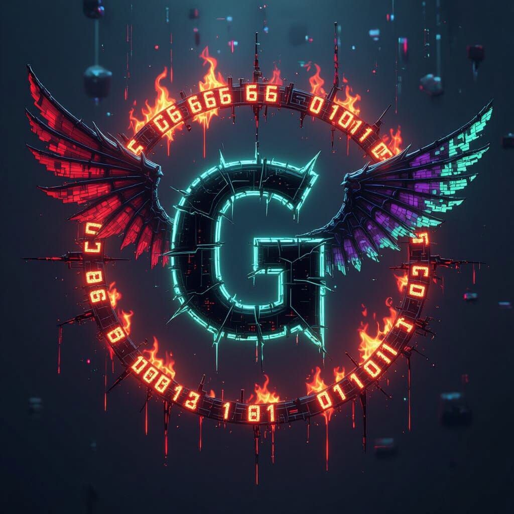 Demonic Glitch Letter G Logo in Cybergothic Style