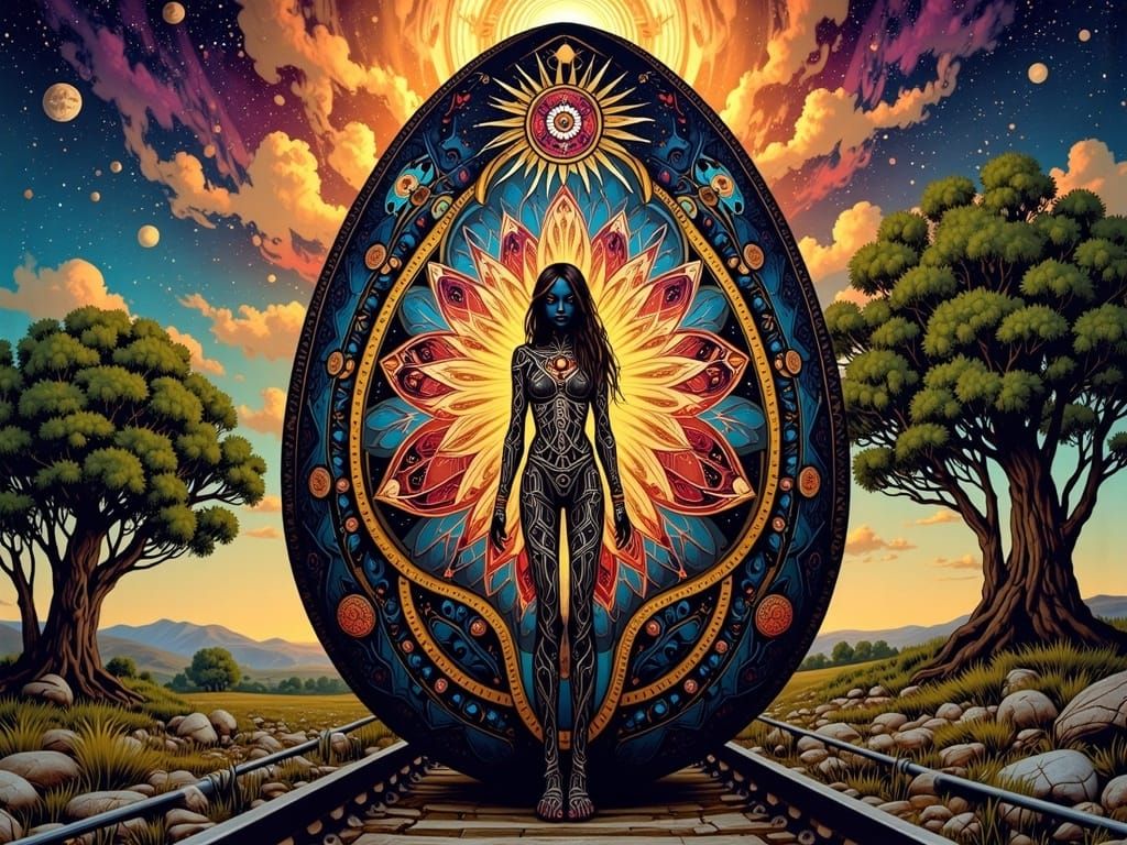 Ethereal Egg in Infinite Journey, Visionary Art Style
