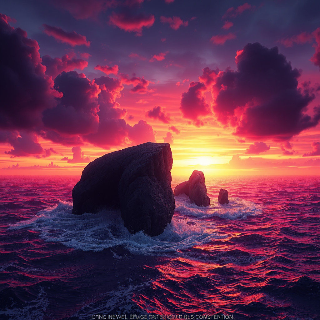 Majestic Cliff Overhangs Turbulent Ocean at Sunset