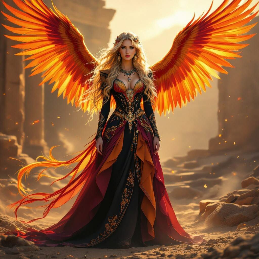 Majestic Phoenix Queen in Golden Ruins