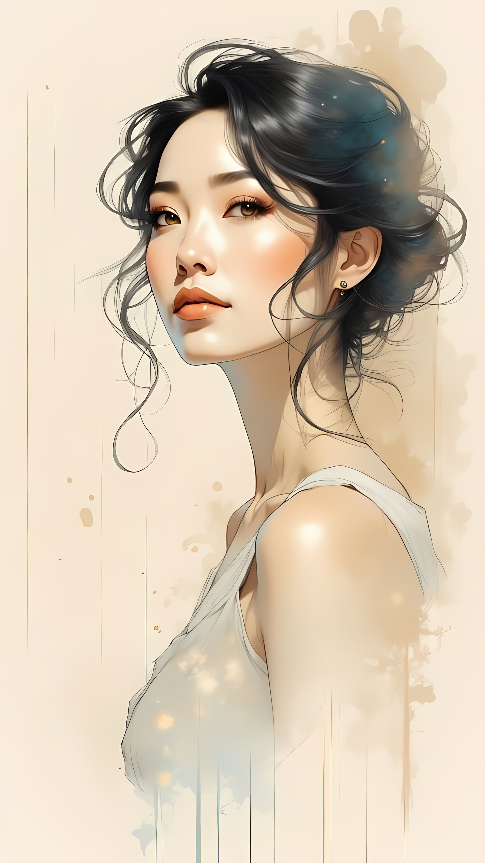 Serenely Contemplative Woman in Elegant Minimalist Style