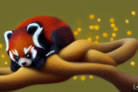 Pixar Style Red Panda Cub in Sparkly Bed