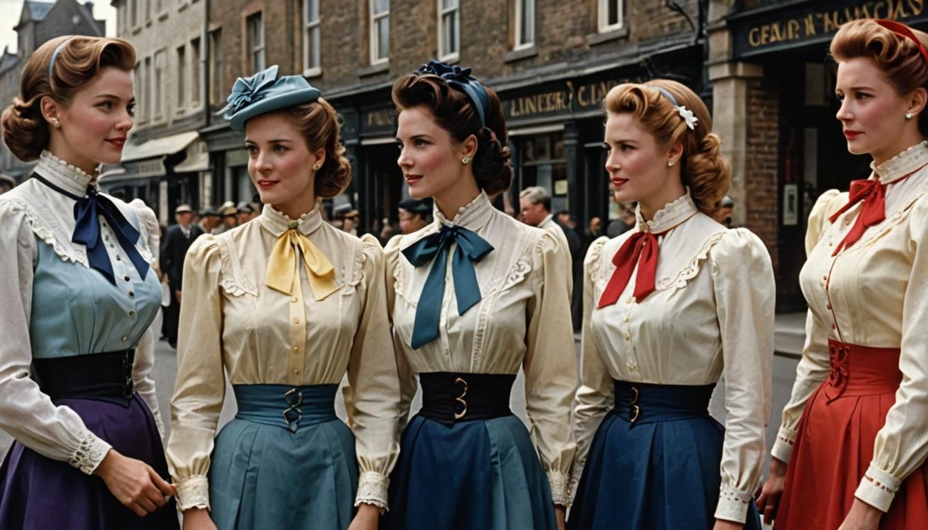 Elegant Women in Formal Wear with Ribbons