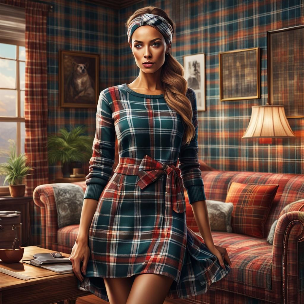 Plaid Fashion: A Hyperrealistic Vision in Vivid Color