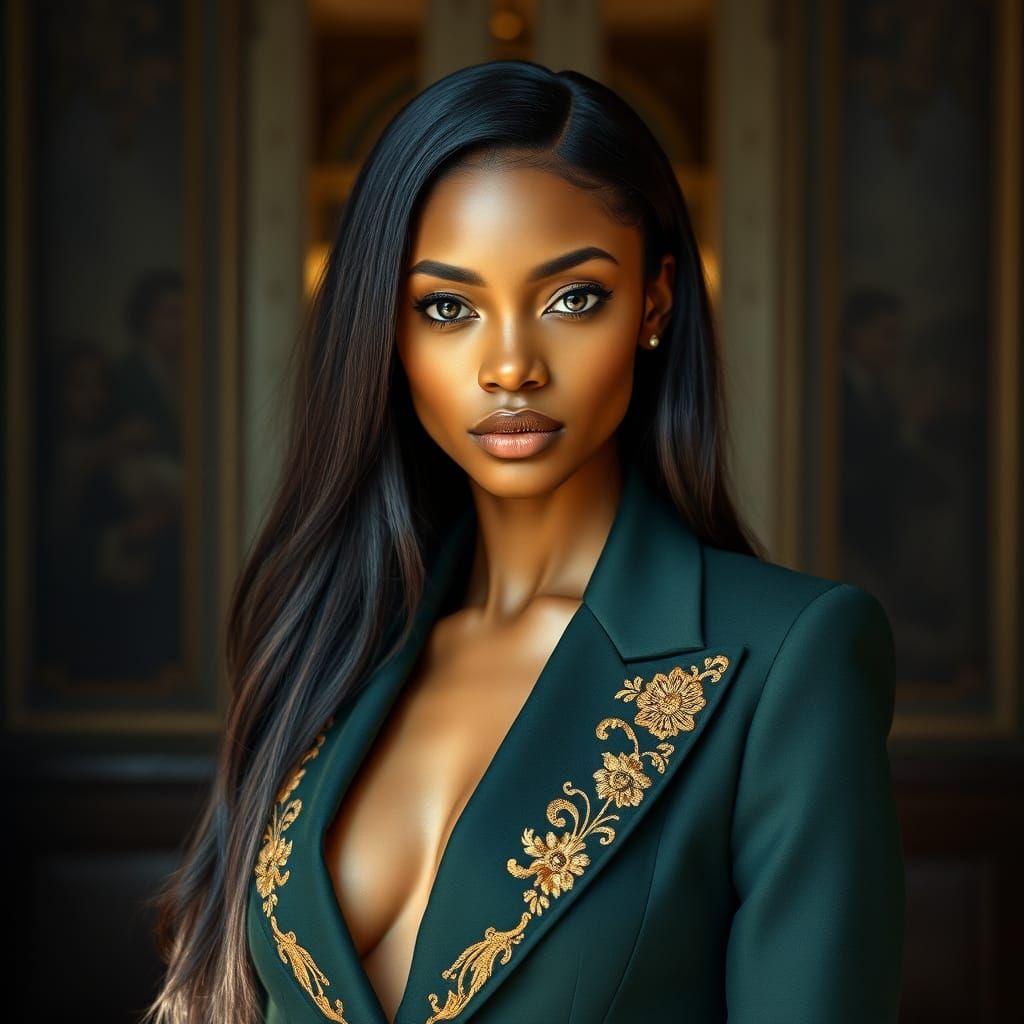 Elegant Haitian Woman Portrait in Ornate Setting