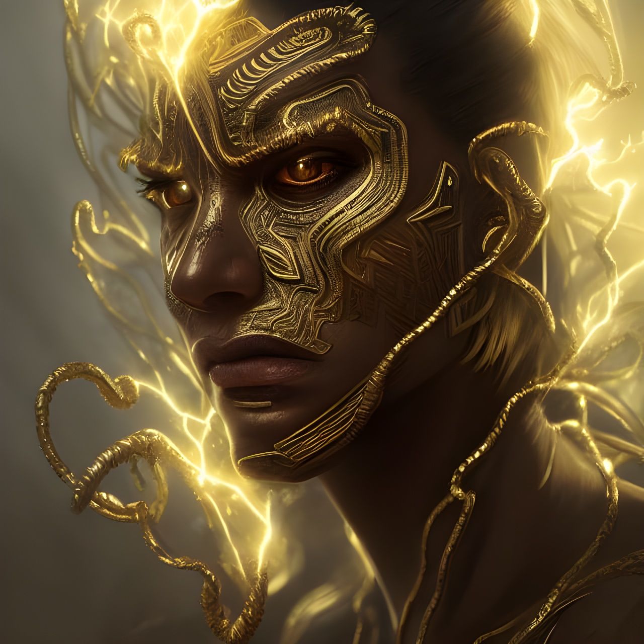 Tribal Warrior with Golden Lightning Eyes