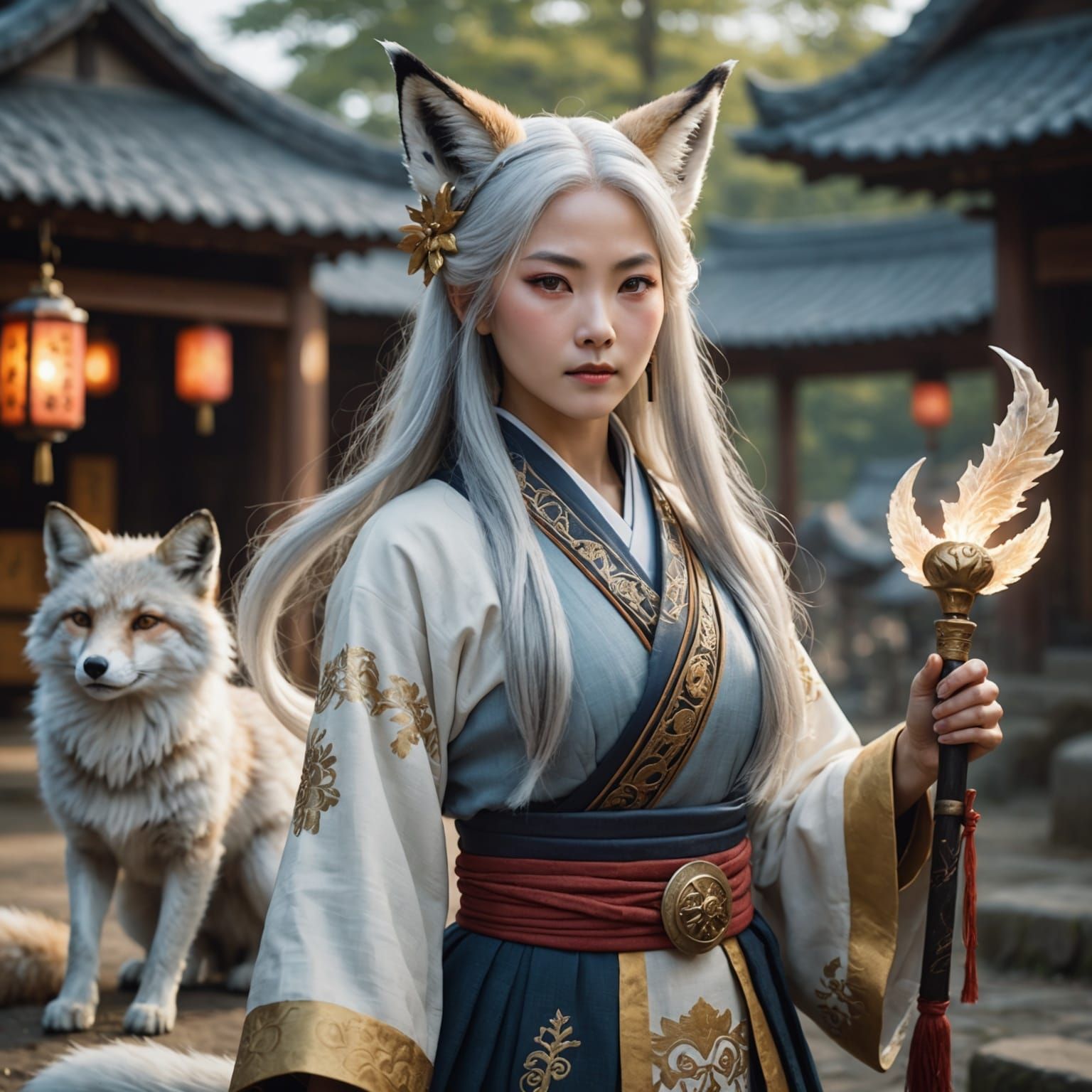 Fox-eared Folklore Female in Feudal Japan: Cinematic Still