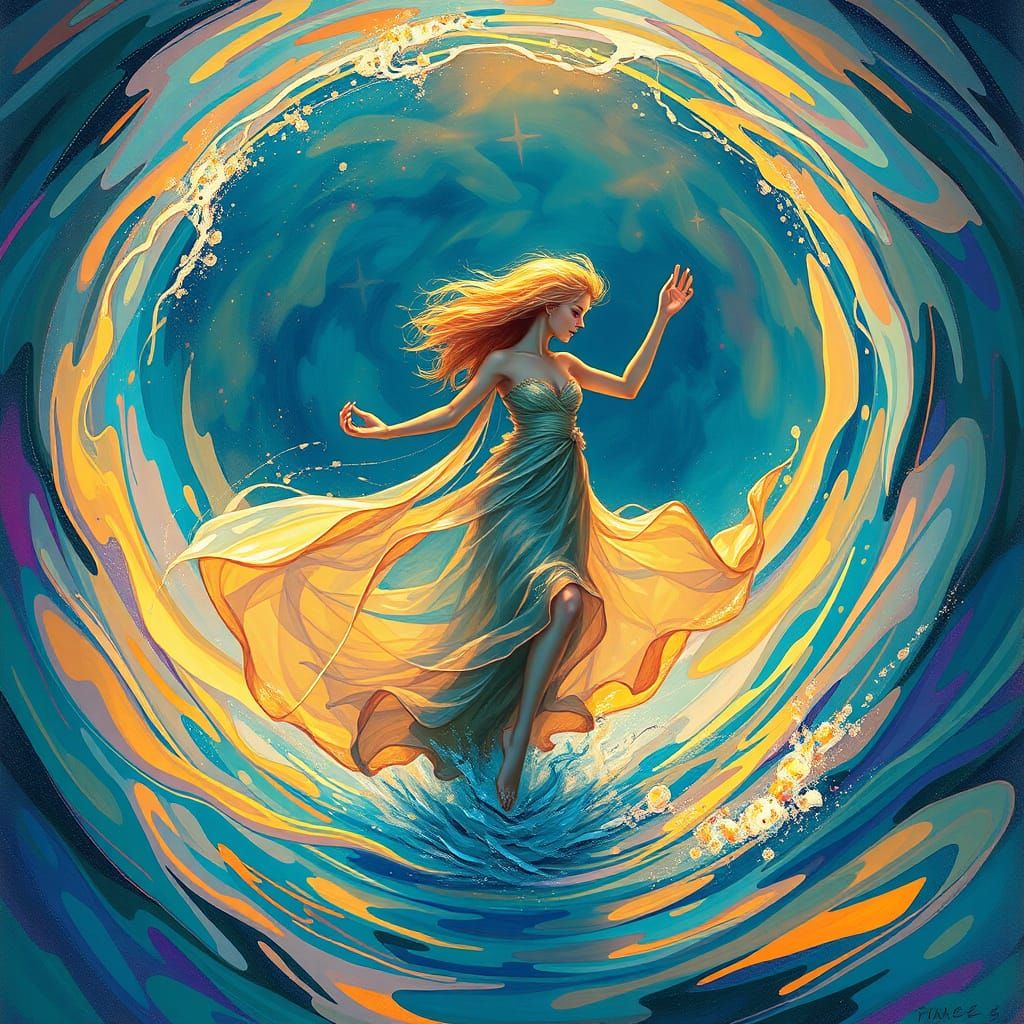 Enchanted Water Nymph in Vibrant Graffiti Splatter Art