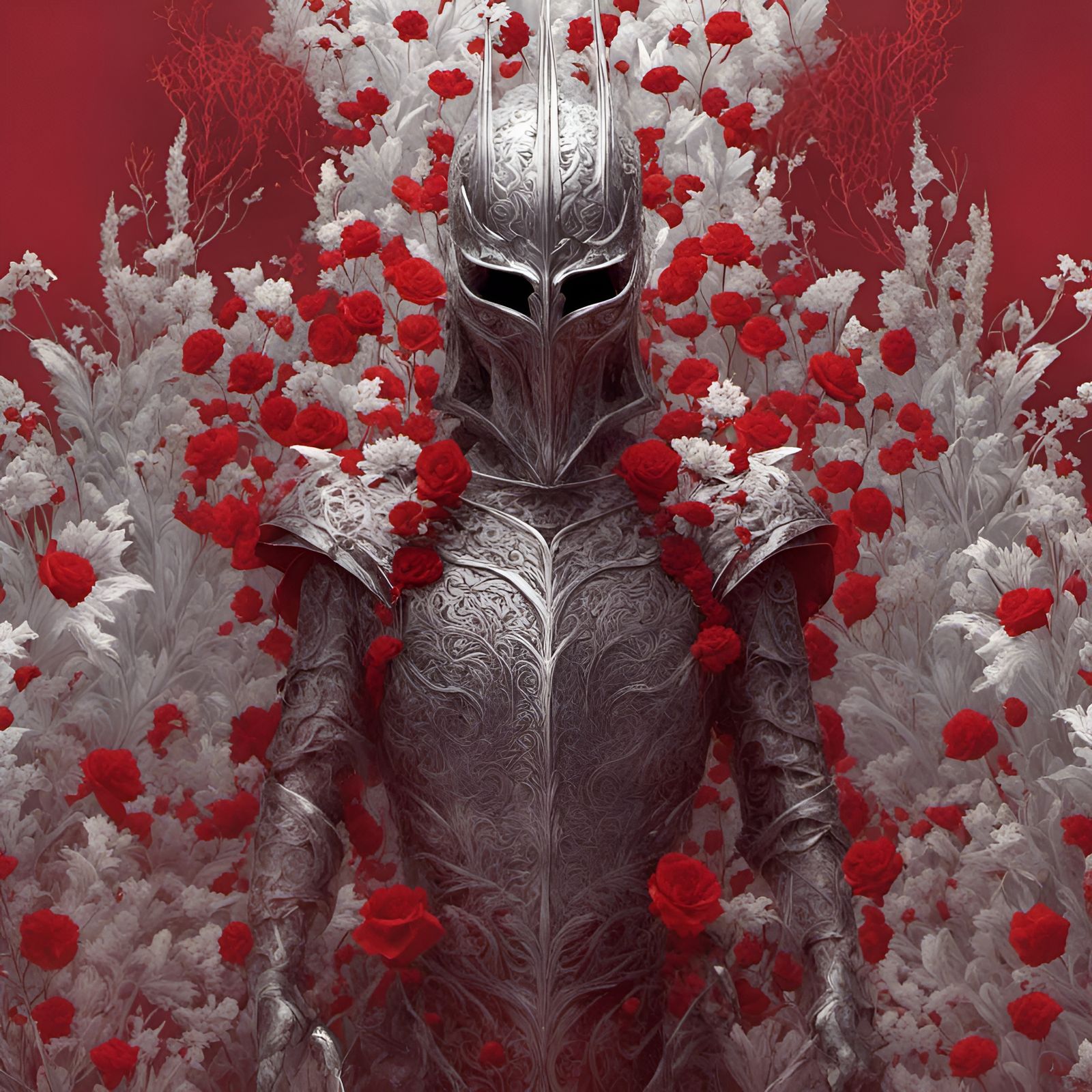 Silver Knight in Floral Armor: Detailed Masterpiece