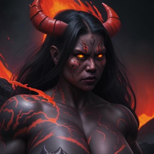 Volcanic Demon Woman with Lava Tattoos in Splash Art