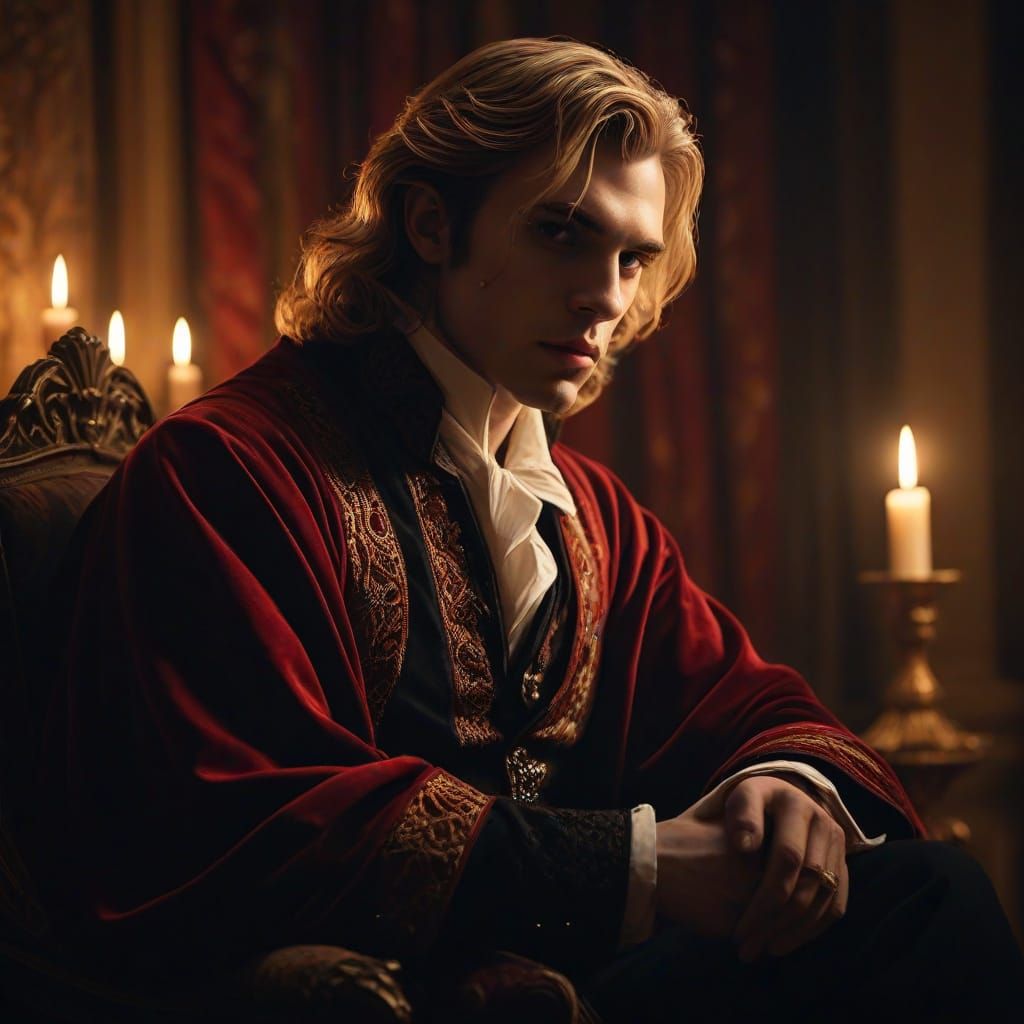 Charismatic Vampire Seated in Lavish Chamber
