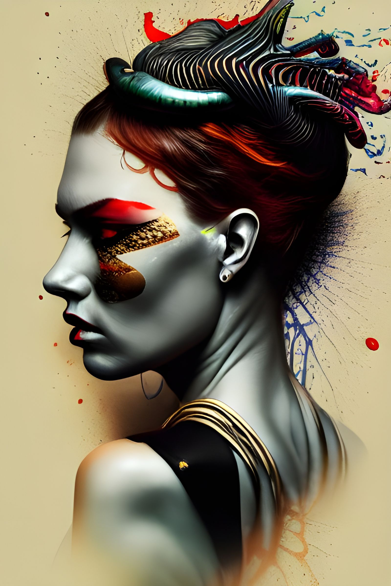 Hyperrealistic Viper Queen Portrait in Maximalist Style
