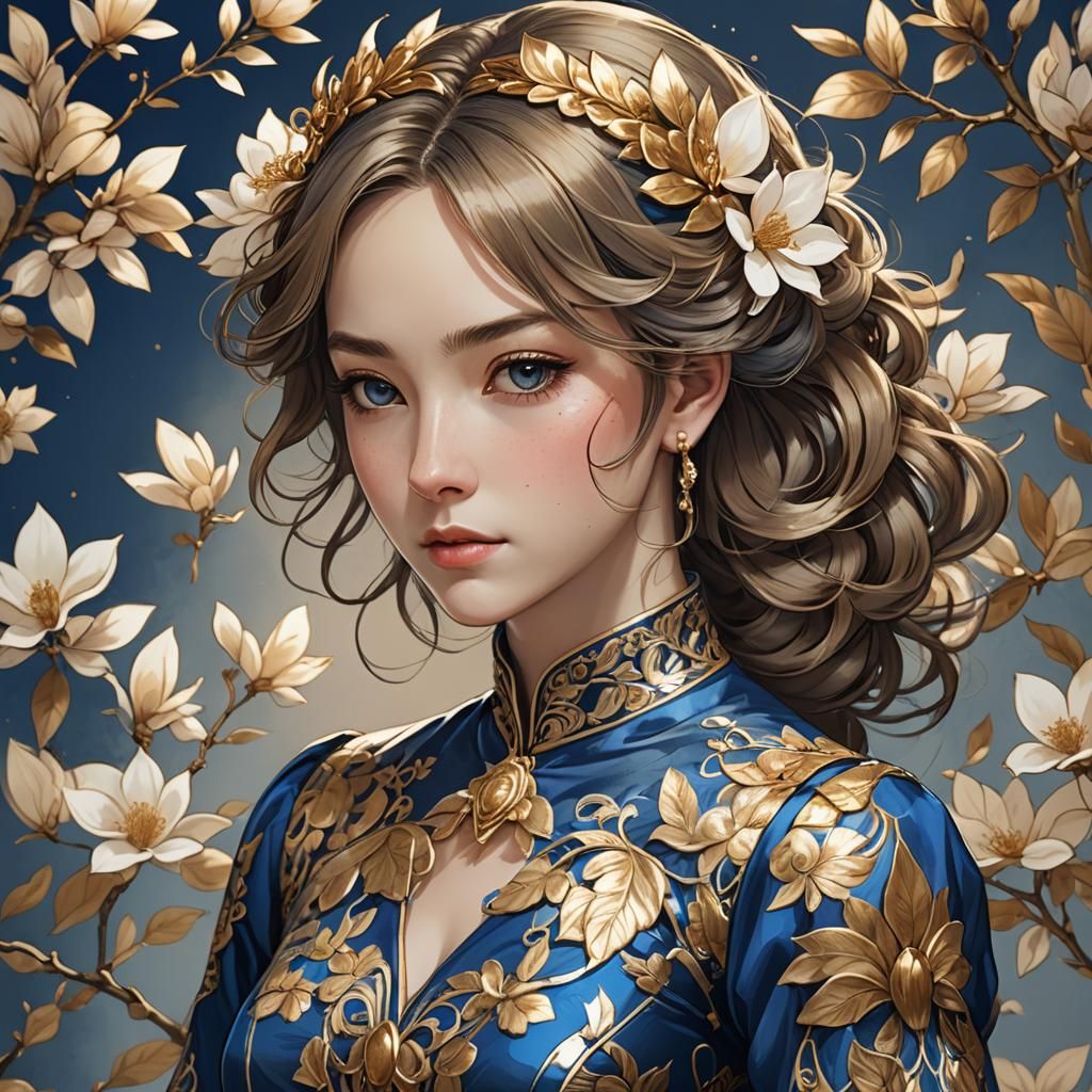 Anime Portrait: British Woman in Magnolia Dress