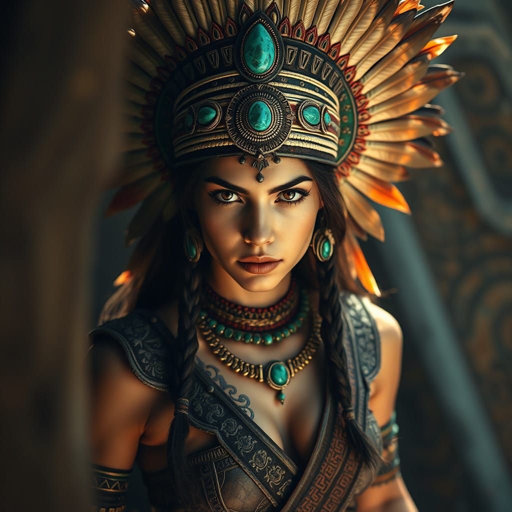 Majestic Mayan Warrior Queen in Ancient Mesoamerican Style